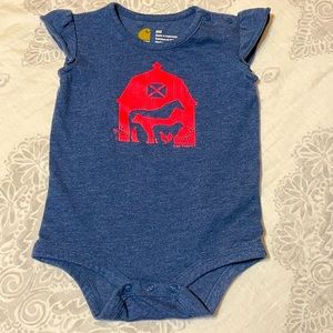🚜🌵Baby Carhartt Red Barn Onsie Ruffled Sleeves